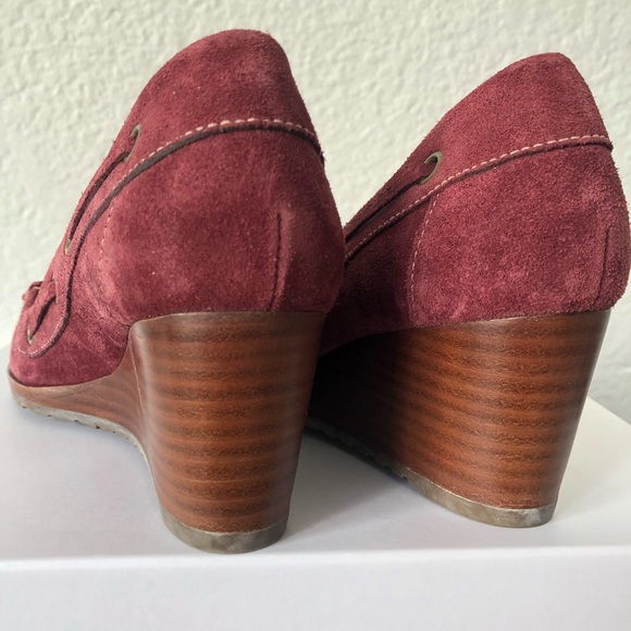 COLE HAAN + Nike Air Burgundy Suede Loafer Wedges - Picture 6 of 7